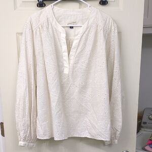 Universal Thread Women's Cream Eyelet Button-Down Casual Shirt